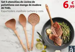 Alcampo ACTUEL Set 4 utensilios de cocina de polietileno con mango de madera oferta