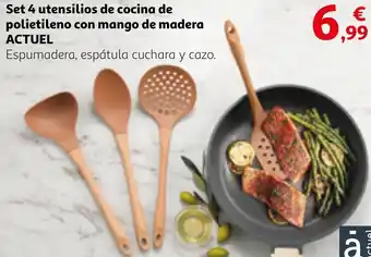 Alcampo ACTUEL Set 4 utensilios de cocina de polietileno con mango de madera oferta