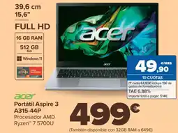 Carrefour ACER Portátil Aspire 3 Procesador AMD oferta