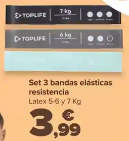 Carrefour TOPLIFE Set 3 bandas elásticas resistencia oferta