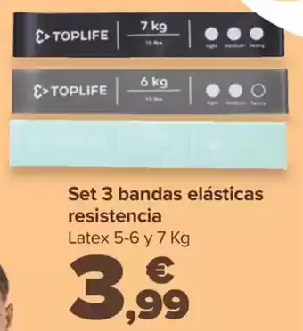 Carrefour TOPLIFE Set 3 bandas elásticas resistencia oferta