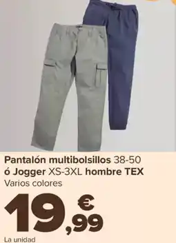 Carrefour TEX Pantalón multibolsillos 38-50 ó Jogger XS-3XL hombre oferta