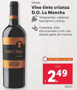 Lidl ORISTAN Vino tinto crianza D.O. La Mancha oferta