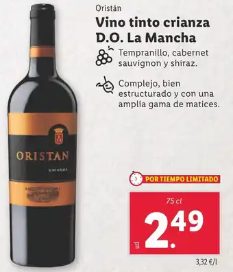 Lidl ORISTAN Vino tinto crianza D.O. La Mancha oferta