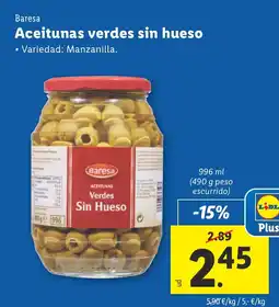 Lidl BARESA Aceitunas verdes sin hueso oferta