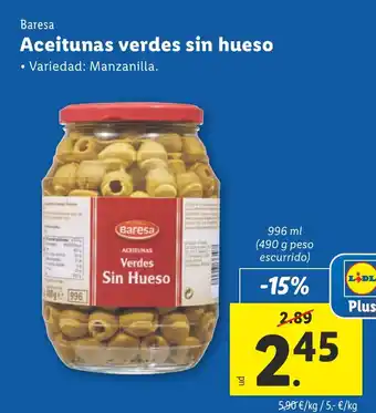 Lidl BARESA Aceitunas verdes sin hueso oferta