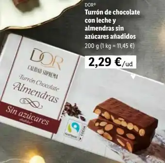Lidl Turrón de chocolate con leche y almendras sin azúcares añadidos 200 g oferta