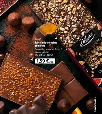 Lidl Tableta de chocolate con leche caramelo y escamas de sal / coco y galletas 120 g oferta