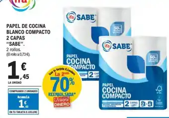 E.Leclerc IFA SABE Papel de cocina blanco compacto 2 capas oferta