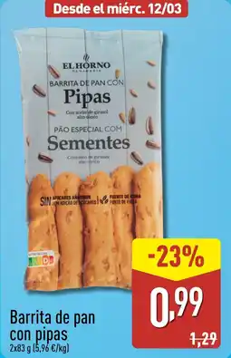 ALDI EL HORNO Barrita de pan con pipas oferta