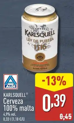 ALDI KARLSQUELL® Cerveza 100% malta oferta