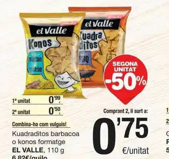 SPAR Fragadis Segona Unitat -50% Kuadraditos Barbacoa O Konos Formatge El Valle oferta