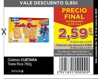 SPAR CUÉTARA Galletas Tosta Rica oferta