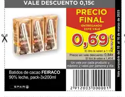 SPAR FEIRACO Batidos de cacao 90% leche oferta