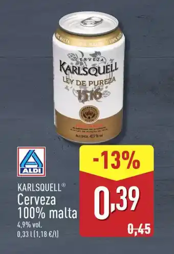 ALDI KARLSQUELL Cerveza 100% malta oferta