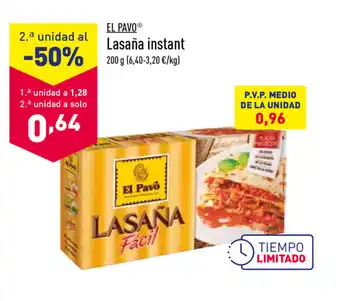 ALDI El Pavo Lasaña instant 200g oferta
