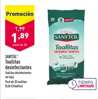 ALDI Sanytol Toallitas desinfectantes Pack de 30 oferta