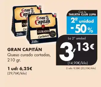 Supermercados Lupa GRAN CAPITÁN Queso curado cortadas, oferta