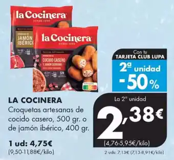 Supermercados Lupa LA COCINERA Croquetas artesanas de cocido casero, 500 gr. o de jamón ibérico. oferta