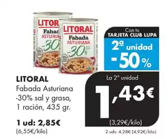 Supermercados Lupa LITORAL Fabada Asturiana -30% sal y grasa, 1 ración oferta