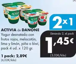 Supermercados Lupa ACTIVIA de DANONE Yogur desnatado con frutos rojos, melocotón, lima y limón, piña o kiwi oferta