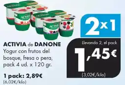 Supermercados Lupa ACTIVIA de DANONE Yogur con frutos del bosque, fresa o pera oferta