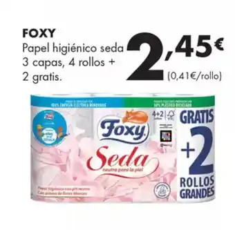 Supermercados Lupa FOXY Papel higiénico seda 3 capas, 4 rollos + 2 gratis. oferta