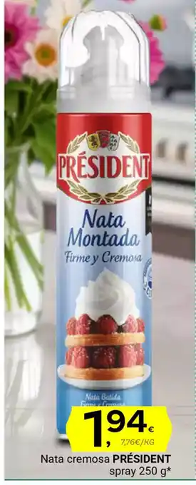 Supermercados Dani PRÉSIDENT Nata cremosa spray oferta