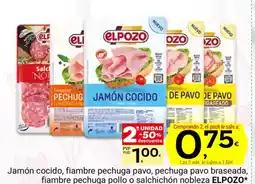 Supermercados Dani ELPOZO Jamón cocido, fiambre pechuga pavo, pechuga pavo braseada, fiambre pechuga pollo o salchichón nobleza oferta