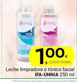 Supermercados Dani IFA-UNNIA Leche limpiadora o tónico facial oferta