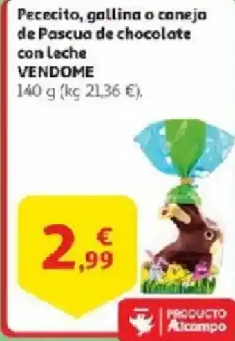 Alcampo VENDOME Pececito, gallina o conejo de Pascua de chocolate con leche oferta