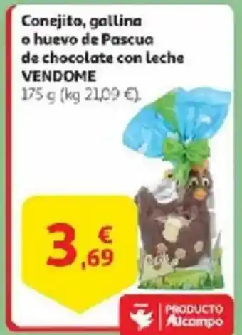 Alcampo VENDOME Conejito, gallina o huevo de Pascua de chocolate con leche oferta