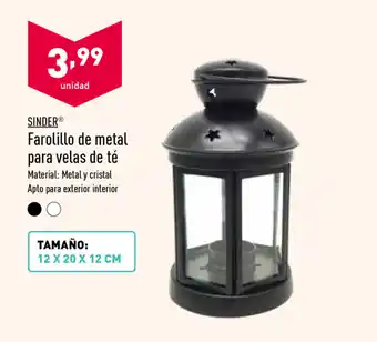 ALDI Sinder Farolillo de metal para velas de té 12 x 20 x 12 cm oferta
