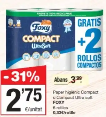 SPAR Fragadis FOXY Paper higiènic Compact o Compact Ultra soft oferta