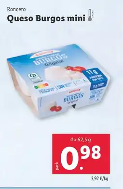 Lidl RONCERO Queso Burgos mini oferta