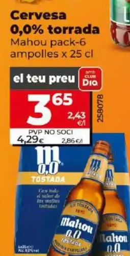 Dia MAHOU Cervesa 0,0% torrada oferta