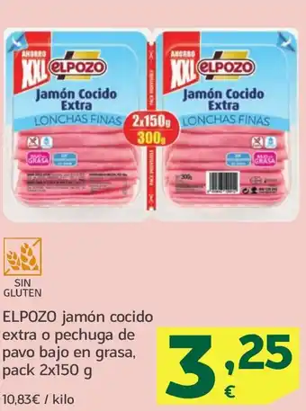 HiperDino ELPOZO jamón cocido extra o pechuga de pavo bajo en grasa oferta