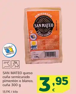 HiperDino SAN MATEO queso cuña semicurado pimentón o blanco, cuña oferta