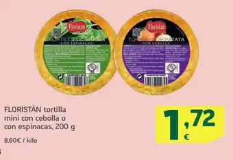 HiperDino FLORISTÁN tortilla mini con cebolla o con espinacas oferta