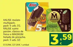 HiperDino Kalise mulato multipack, pack 5 uds. kalise sumo pasión, clásico de fresa o magnum helado de pistacho oferta