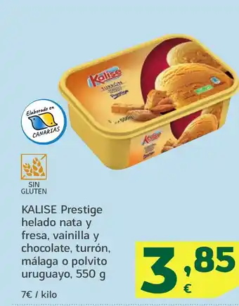 HiperDino KALISE Prestige helado nata y fresa, vainilla y chocolate, turrón, málaga o polvito uruguayo oferta