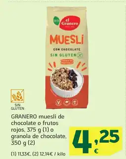 HiperDino GRANERO muesli de chocolate o frutos rojos o granola de chocolate oferta