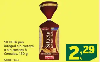 HiperDino SILUETA pan integral sin corteza o sin corteza 8 Cereales oferta