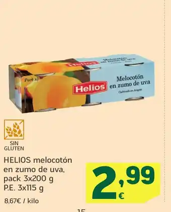 HiperDino HELIOS melocotón en zumo de uva oferta