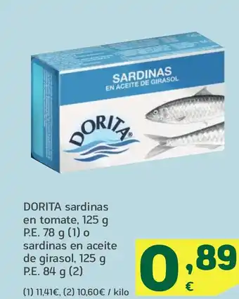 HiperDino DORITA sardinas en tomate o sardinas en aceite de girasol oferta