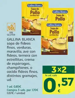 HiperDino GALLINA BLANCA sopa de fideos finos, verduras, maravilla, ave con fideos, ternera con estrellitas, crema de espárragos oferta