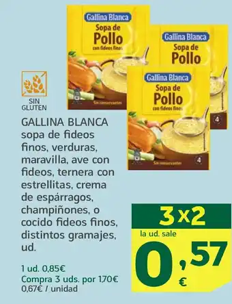 HiperDino GALLINA BLANCA sopa de fideos finos, verduras, maravilla, ave con fideos, ternera con estrellitas, crema de espárragos oferta