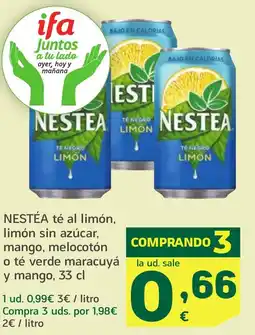 HiperDino NESTÉA té al limón, limón sin azúcar, mango, melocotón o té verde maracuyá y mango oferta