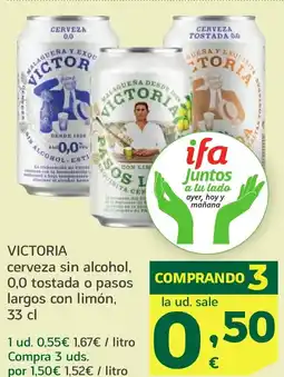 HiperDino VICTORIA cerveza sin alcohol, 0,0 tostada o pasos largos con limón oferta