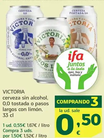 HiperDino VICTORIA cerveza sin alcohol, 0,0 tostada o pasos largos con limón oferta